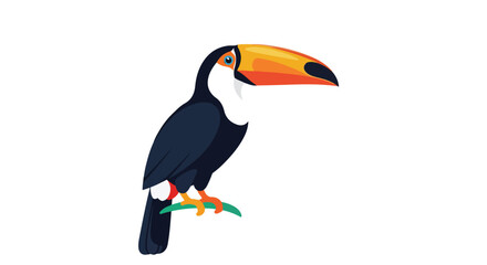Naklejka premium Vibrant toucan illustration showcasing tropical wildlife and avian elegance with simple colors and a perch on a branch delivering captivating charm