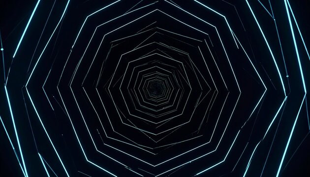 A mesmerizing, glowing blue tunnel of geometric shapes receding into the darkness, evoking a sense of depth and wonder