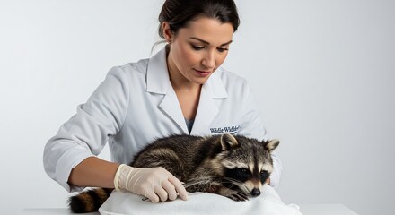 優しい光差し込む獣医室 アライグマ診察 静かに穏やか This translates roughly to: "Gentle light fills the veterinary room. Raccoon examination. Quietly calm.". AI Generated