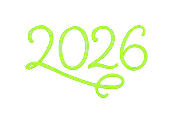 2026 neon green sign celebrating new year on transparent background