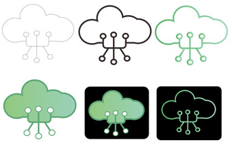 Collection of cloud computing technology icons with circuit network connections for data storage and online services