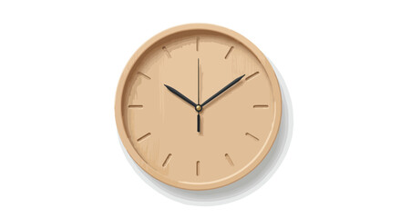 Elegant light brown clock with black hands indicating the time, minimalist design isolated on white backdrop