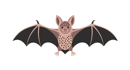 Whimsical chiroptera illustration with spread wings and spotted pattern for children books