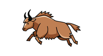 Energetic Running Yak Illustration with Bold Outline on Plain Background for Animal Design Projects