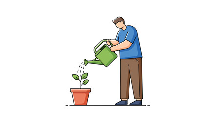 Illustration depicting a faceless person watering a potted plant with a watering can, symbolizing care and growth initiatives