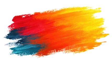 Vibrant abstract paint brush stroke in warm colors isolated on transparent background