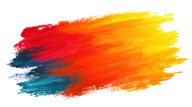 Vibrant abstract paint brush stroke in warm colors isolated on transparent background
