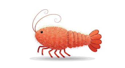 Stylized shrimp illustration with a furry texture and playful design suitable for children's content and educational material