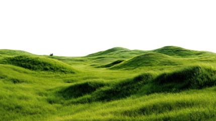 Rolling green grassy hills landscape isolated on transparent background