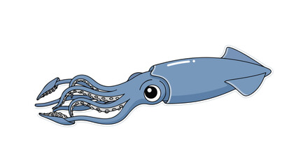 Stylized cartoon illustration of a blue squid with a simplified design on a white background