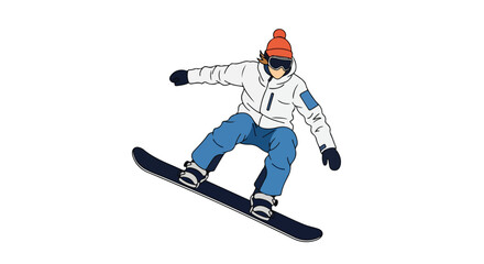Stylized Snowboarder Illustration, Depicting Winter Sport Activity with Dynamic Movement on a White Background