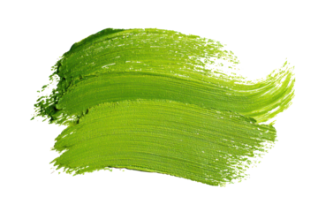 Vibrant green paint stroke texture isolated on transparent background