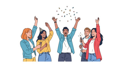 Celebration with Friends: Joyful Gathering with Confetti and Cheers in a Lighthearted Party Atmosphere