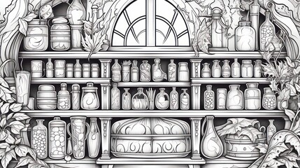 Vintage apothecary shelf illustration
