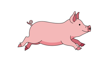 A joyful pink pig leaps with energy, its curly tail a testament to its excitement against the plain backdrop it stands out adorably and playfully