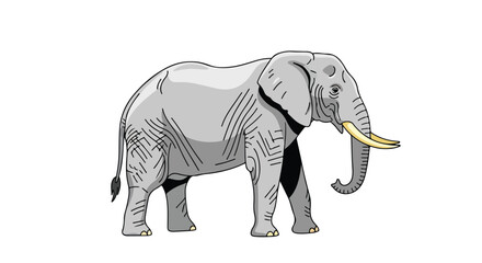Obraz premium Digitally drawn african elephant illustration with distinct linework and shading for educational or creative projects