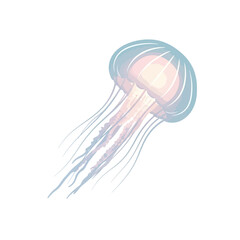 Soft pastel jellyfish vector with glowing tentacles, symbolizing ocean, marine life, and deep-sea beauty.