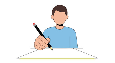 Fototapeta premium Illustrative rendering of a faceless person writing or drawing on a blank sheet with a pencil on white background