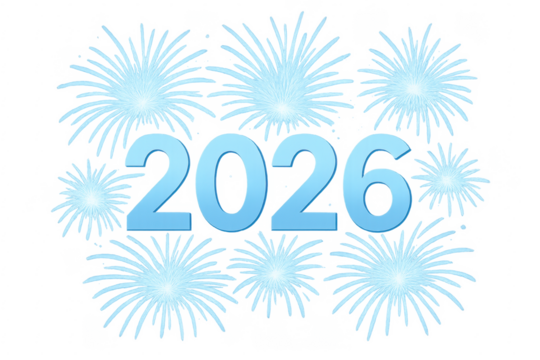 2026 celebrating new year with fireworks on transparent background