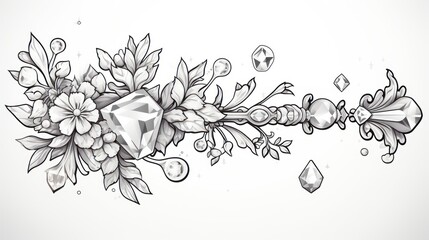 Ornate key design with flowers and jewels