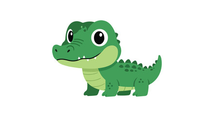 Fototapeta premium A charming depiction of an endearing cartoon alligator showcasing adorable features and vibrant green color standing alone on a plain canvas