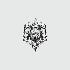 Obraz premium Striking and powerful vector logo illustration featuring three fierce wolf or Cerberus heads vector template