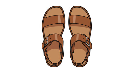 Simple illustration of brown leather sandals perfect for summer fashion and casual wear on white background suitable for product displays