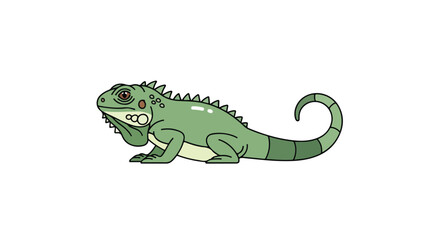 Obraz premium Cartoon Green Iguana with Curled Tail Isolated on White Background Animal Illustration Design, perfect for children's books and educational materials