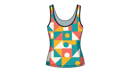 Sleeveless top with a playful geometric pattern creating a vibrant and eye catching design suitable for summer or casual wear