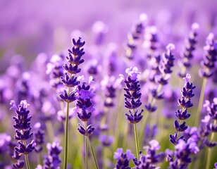 Fototapeta premium Vibrant lavender field bathed in sunlight