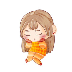 Cartoon illustration of a cold girl or woman wearing an orange sweater and red gloves on an autumn theme