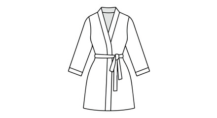 Simple line drawing of a bathrobe with a belt isolated on a white background for fashion and lifestyle related projects