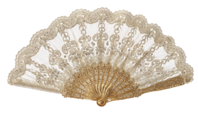 Ornate lace fan, cream colored, intricate design