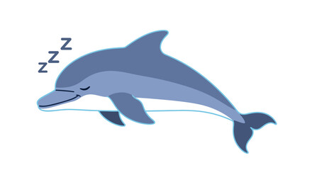 Obraz premium Dreamy depths: cartoon-style illustration of a slumbering dolphin with soft blue hues resting peacefully and dreaming sweet oceanic dreams under the