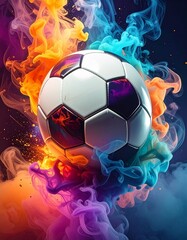 Fototapeta premium Soccer ball on the color smoke background