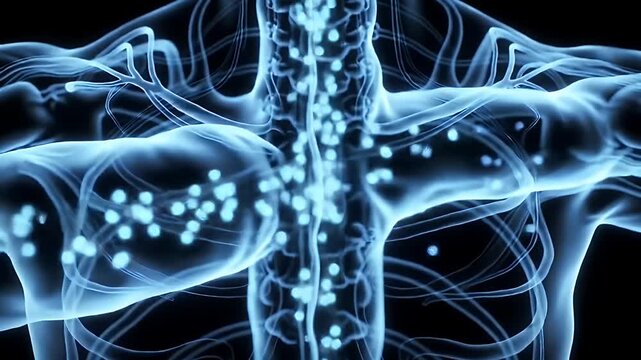 Human lymphatic system with 3D render.