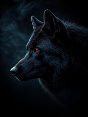Black wolf head in shadow created with Generative AI