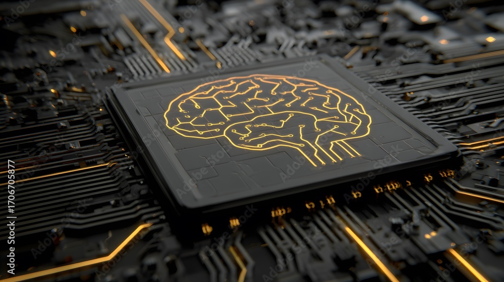 Fototapete 3d rendering of abstract computer chip of artificial inteligence