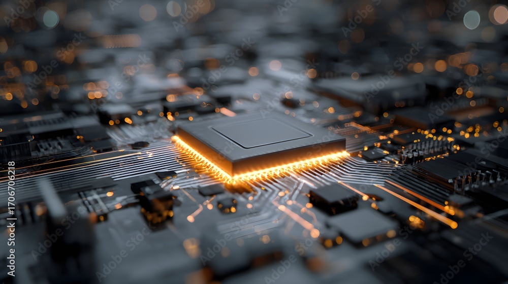 Fototapete 3d rendering of abstract computer chip of artificial inteligence