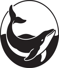 Naklejka premium Stylized Black and White Whale Illustration in a Circle