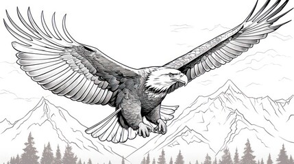 Eagle flying over mountains
