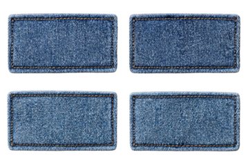 Four denim patches, light blue, rectangular, stitched edges