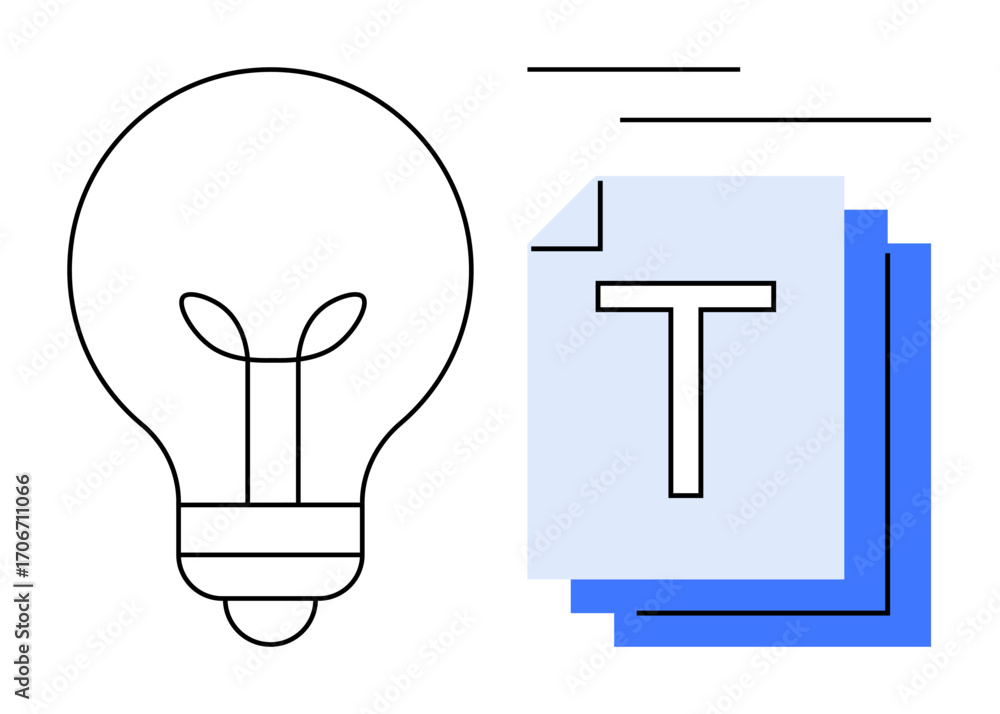 Aufkleber light bulb next to layered text documents symbolizing innovation and content creation. ideal for cre