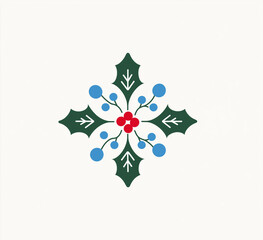 Obraz premium Illustration of a symmetrical holly berry design with leaves and berries centered