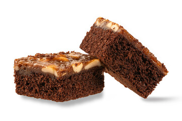  Homemade chocolate brownie isolated on white background