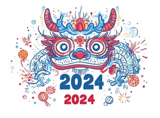 2024 Chinese New Year Dragon Dance Illustration