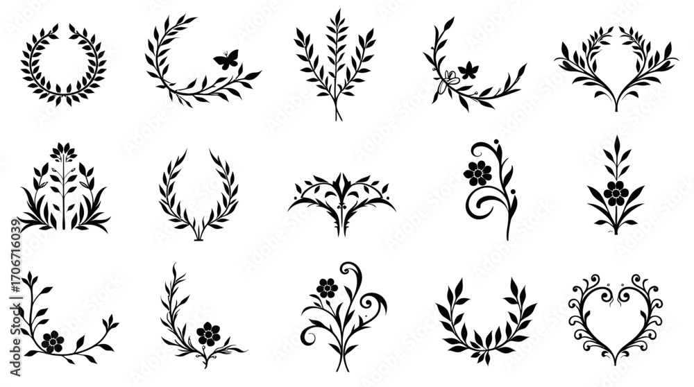 Poster a collection of elegant black and white flourish vector graphics, perfect for adding a touch of soph