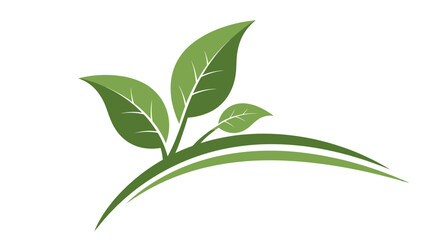 Fototapeta premium Elegant vector illustration of green leaves sprouting from a curved line, symbolizing growth, natural beauty, and environmental consciousness, perfect for branding or design projects.