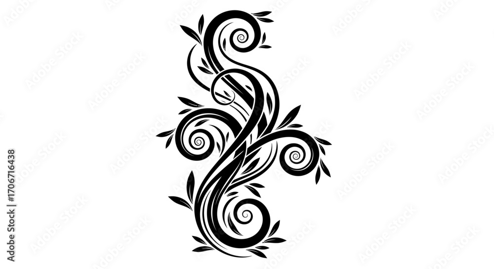 Poster elegant black and white vector flourish design with swirling floral elements, perfect for adding a t