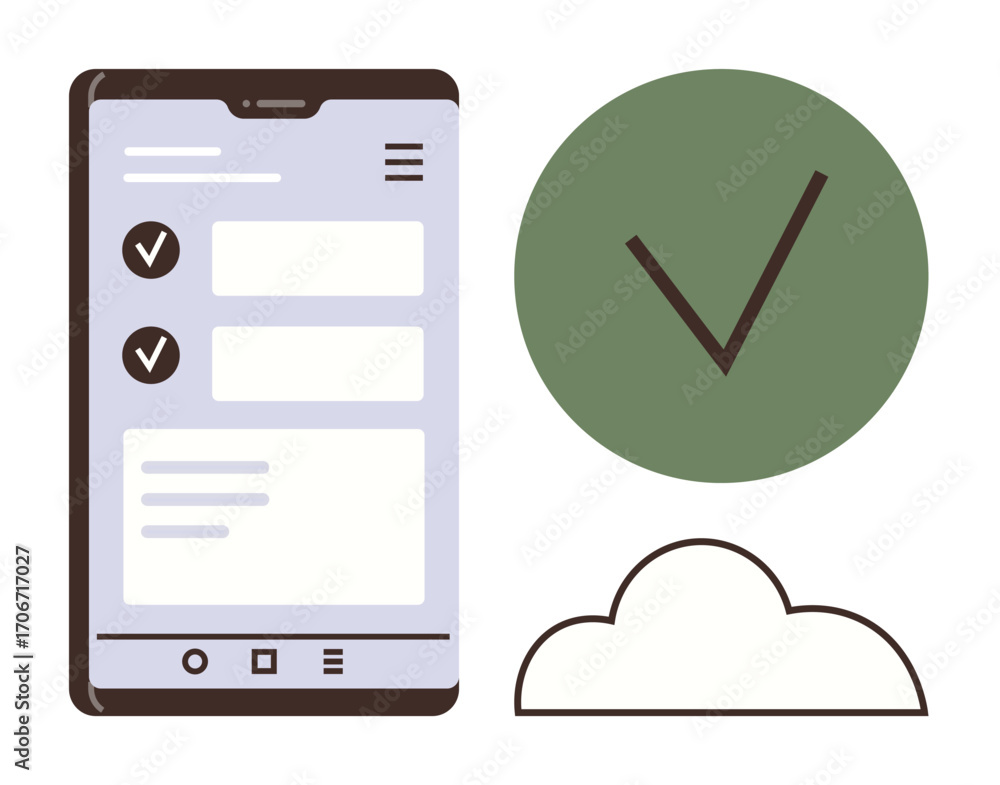 Aufkleber smartphone displaying a task list with green check marks, a green circle with a large check mark, an